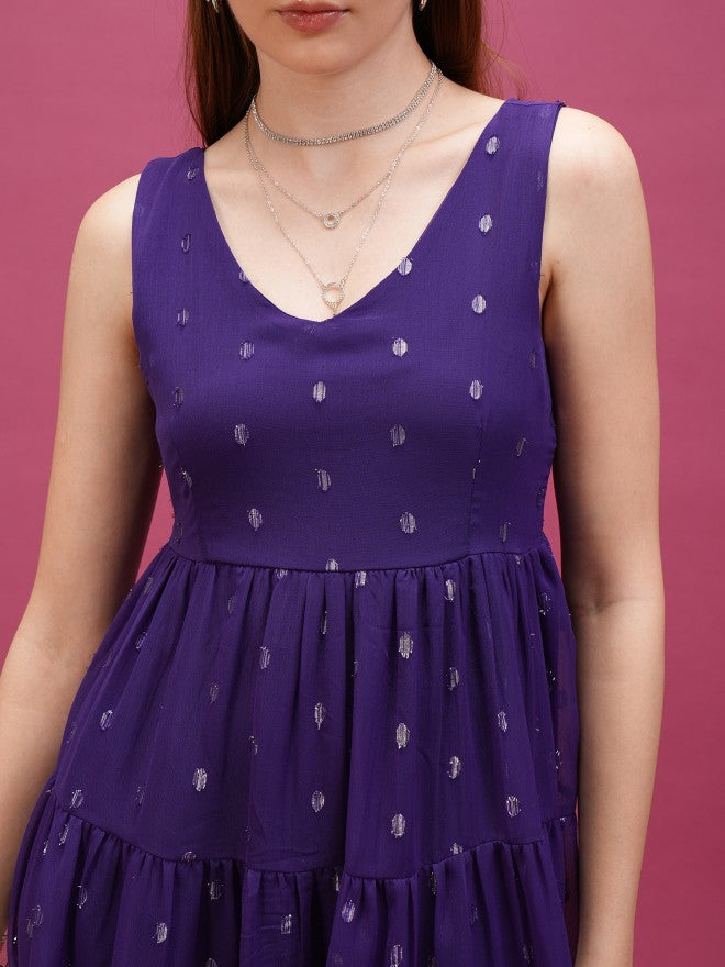Self Design Fit & Flare Dress - Violet - Image 5