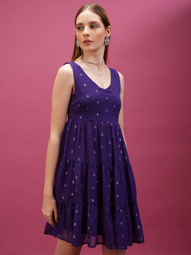 Self Design Fit & Flare Dress - Violet - Image 6