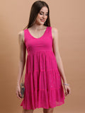 Tokyo Talkies Women Pink Self Design Fit And Flare Dress - Pink - Image 1