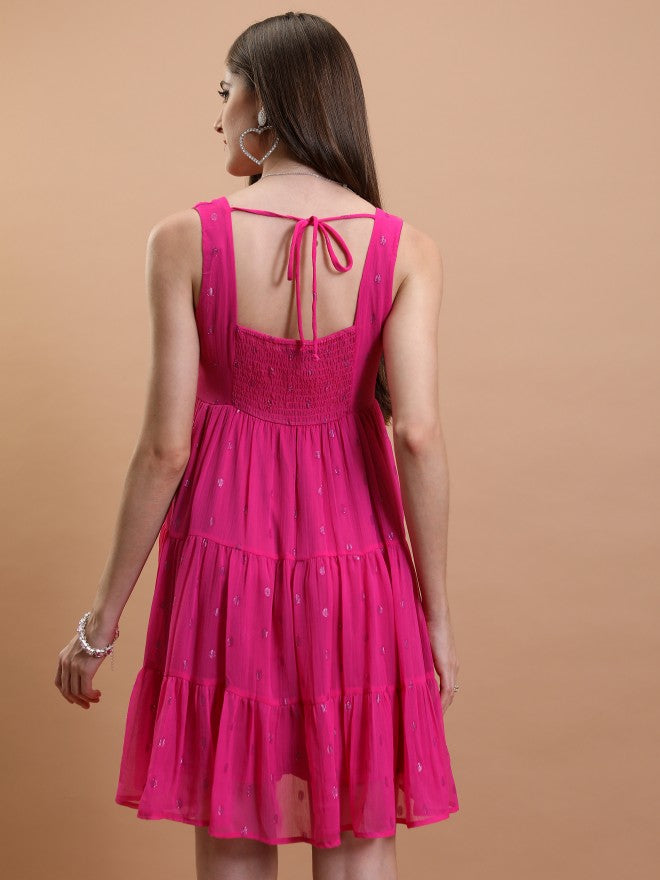 Tokyo Talkies Women Pink Self Design Fit And Flare Dress - Pink - Image 3