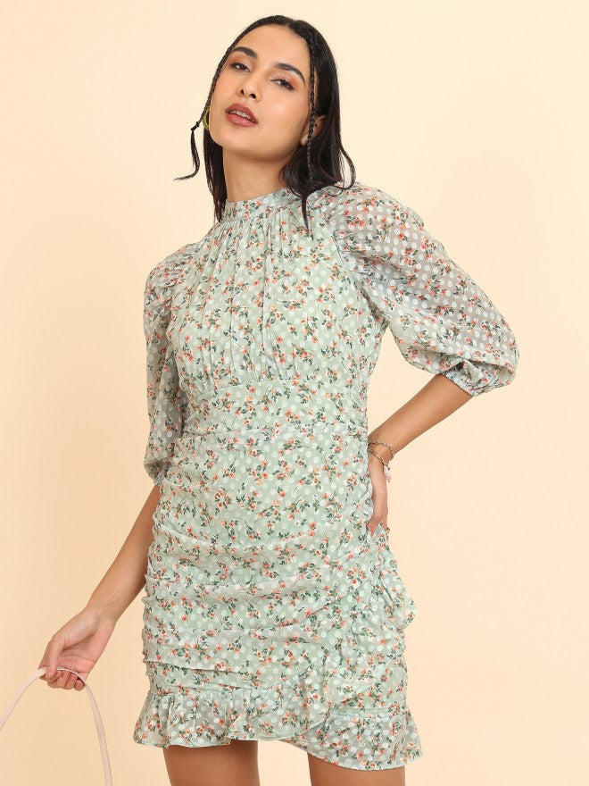Tokyo Talkies Women Olive Printed Wrap Dress - Olive - Image 1