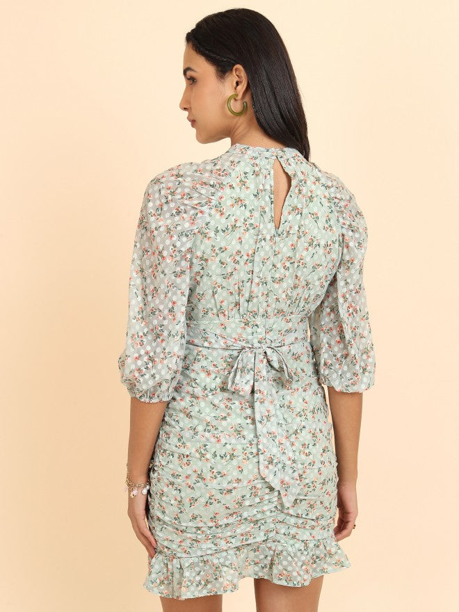 Tokyo Talkies Women Olive Printed Wrap Dress - Olive - Image 3