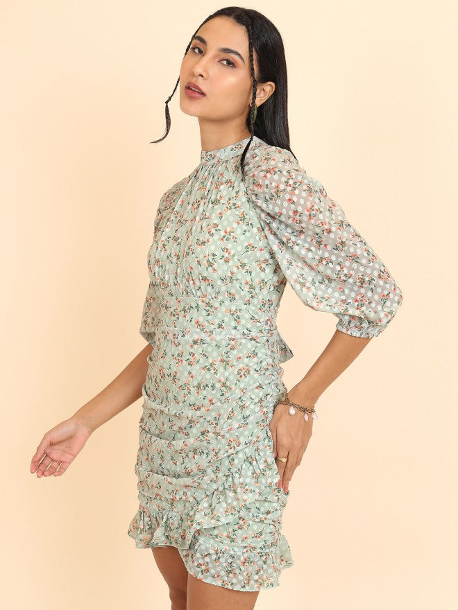 Tokyo Talkies Women Olive Printed Wrap Dress - Olive - Image 4