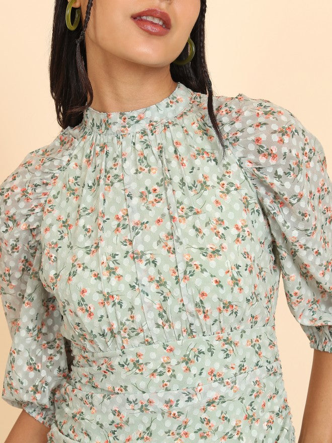 Tokyo Talkies Women Olive Printed Wrap Dress - Olive - Image 5