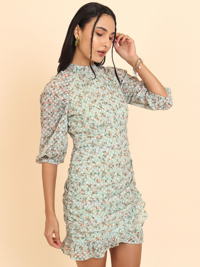 Tokyo Talkies Women Olive Printed Wrap Dress - Olive - Image 6