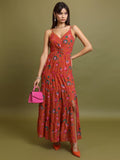 Tokyo Talkies Women Orange Printed Maxi Dress - Orange - Image 1
