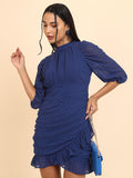 Tokyo Talkies Women Navy Blue Self Design Wrap Dress - Navy Blue - Image 1
