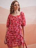 Printed Bodycon Dress - Pink - Image 1