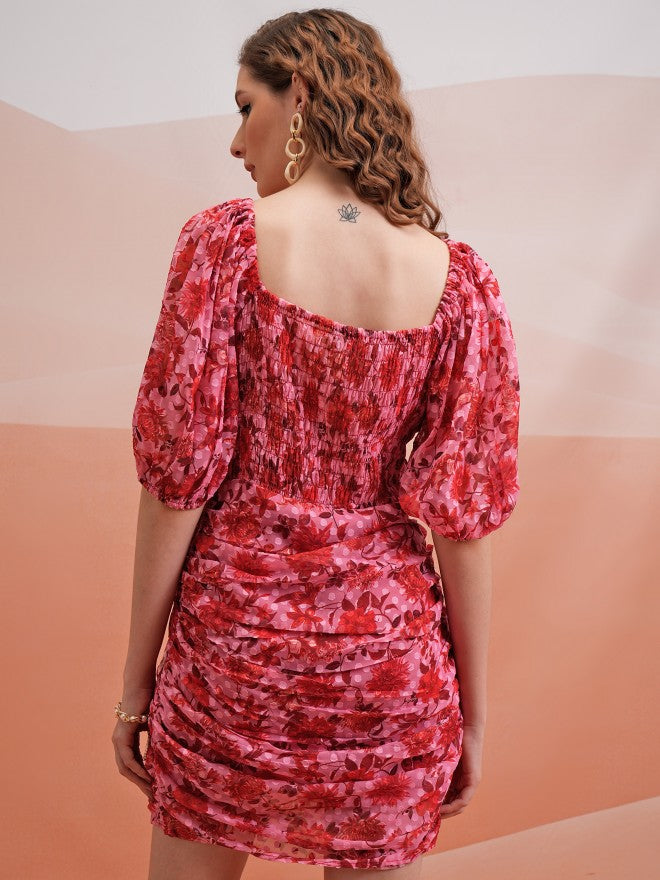 Printed Bodycon Dress - Pink - Image 3