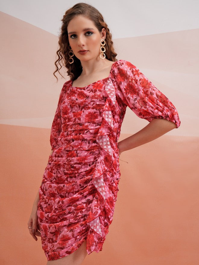 Printed Bodycon Dress - Pink - Image 4