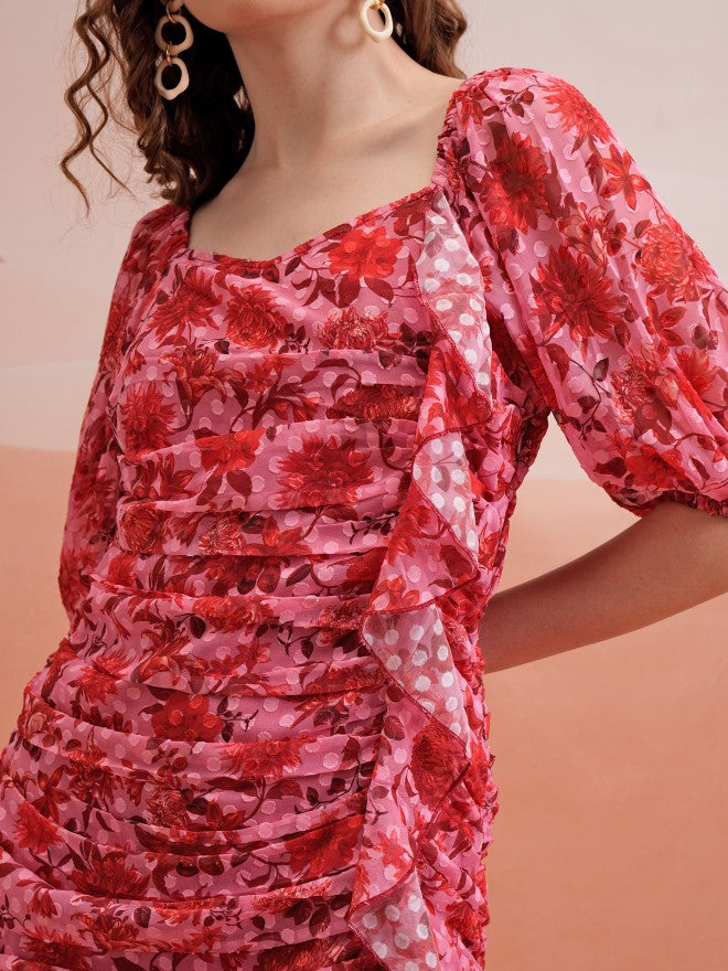 Printed Bodycon Dress - Pink - Image 5