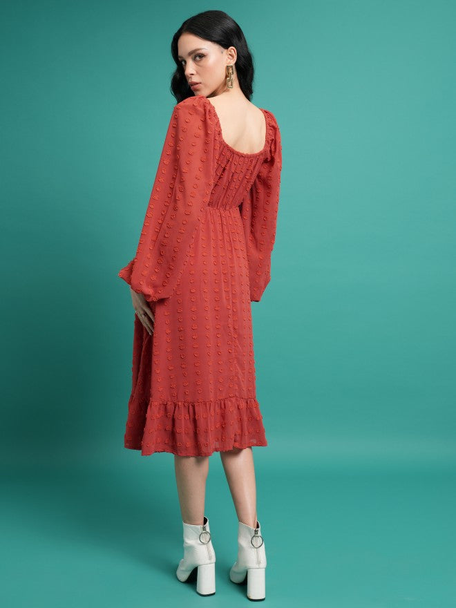 Tokyo Talkies Women Red Self Design A-Line Dress - Red - Image 3