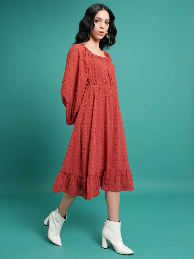 Tokyo Talkies Women Red Self Design A-Line Dress - Red - Image 4
