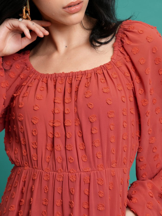 Tokyo Talkies Women Red Self Design A-Line Dress - Red - Image 5