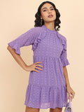 Tokyo Talkies Women Purple Self Design A-Line Dress - Purple - Image 1