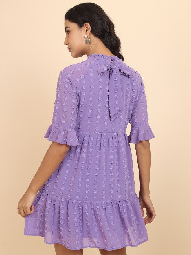 Tokyo Talkies Women Purple Self Design A-Line Dress - Purple - Image 3
