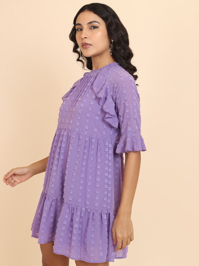 Tokyo Talkies Women Purple Self Design A-Line Dress - Purple - Image 4