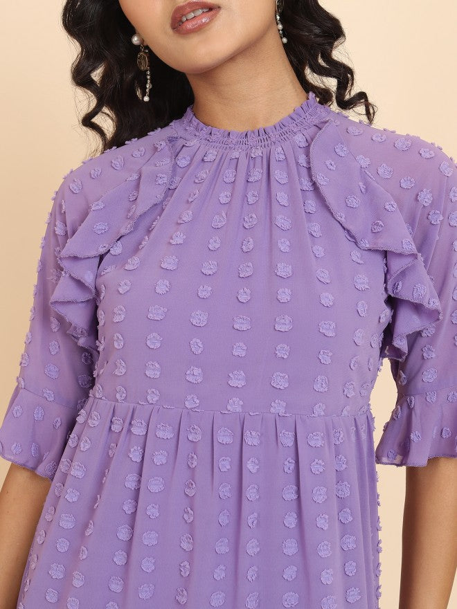 Tokyo Talkies Women Purple Self Design A-Line Dress - Purple - Image 5