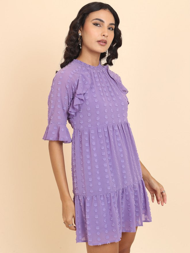 Tokyo Talkies Women Purple Self Design A-Line Dress - Purple - Image 6