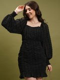Tokyo Talkies Women Black Self Design Fit And Flare Dress - Black - Image 1