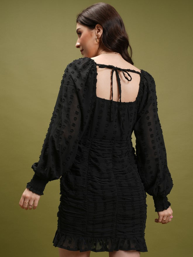 Tokyo Talkies Women Black Self Design Fit And Flare Dress - Black - Image 3
