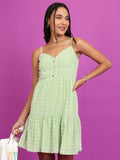 Tokyo Talkies Women Green Self Design A-Line Dress - Green - Image 1