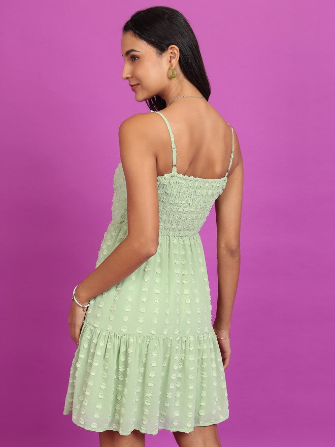 Tokyo Talkies Women Green Self Design A-Line Dress - Green - Image 3