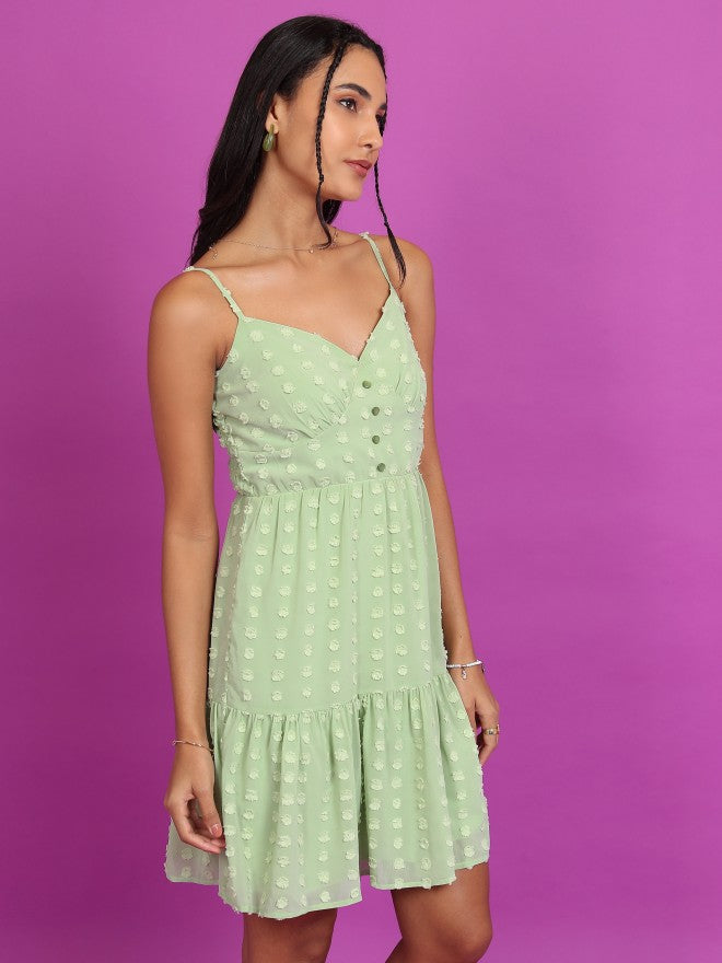 Tokyo Talkies Women Green Self Design A-Line Dress - Green - Image 6