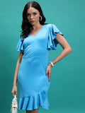 Tokyo Talkies Women Blue Solid Bodycon Dress - Blue - Image 1