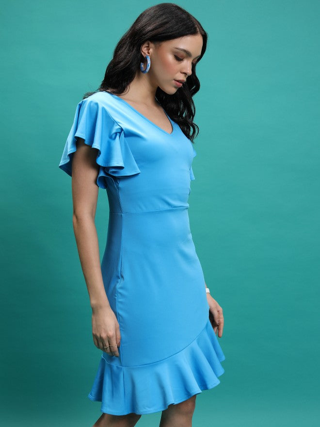Tokyo Talkies Women Blue Solid Bodycon Dress - Blue - Image 6