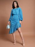 Tokyo Talkies Women Blue Self Design Fit And Flare Dress - Blue - Image 1