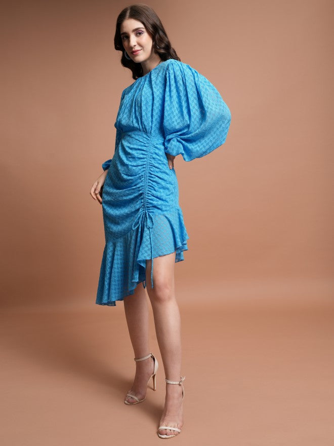 Tokyo Talkies Women Blue Self Design Fit And Flare Dress - Blue - Image 2