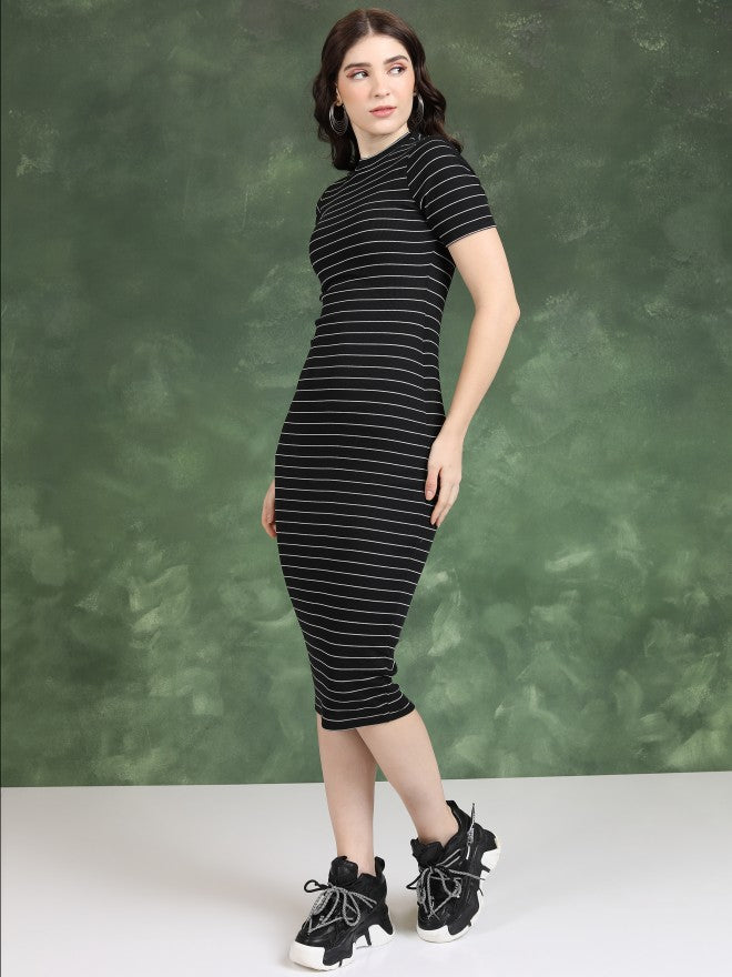 Tokyo Talkies Women Black/White Striped Bodycon Dress - Black - Image 2