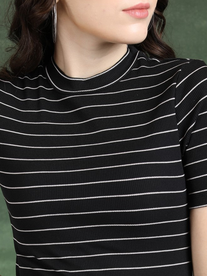 Tokyo Talkies Women Black/White Striped Bodycon Dress - Black - Image 5