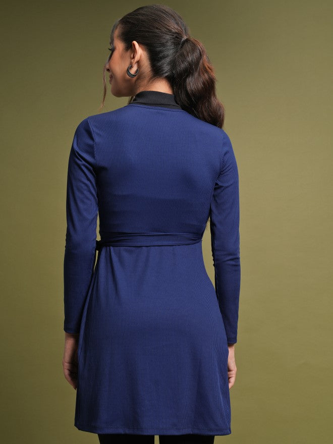 Tokyo Talkies Women Blue Solid Wrap Dress - Blue - Image 3