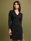 Tokyo Talkies Women Black Solid Wrap Dress - Black - Image 1