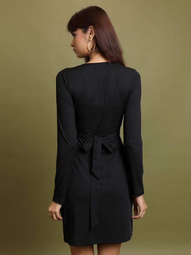 Tokyo Talkies Women Black Solid Wrap Dress - Black - Image 3