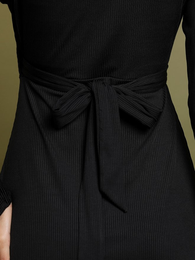 Tokyo Talkies Women Black Solid Wrap Dress - Black - Image 5