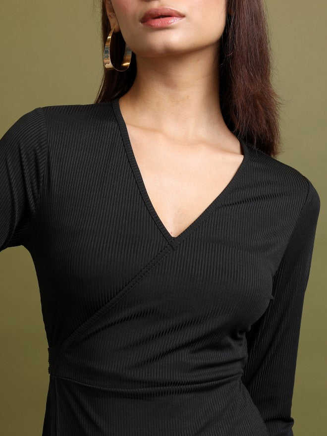 Tokyo Talkies Women Black Solid Wrap Dress - Black - Image 7