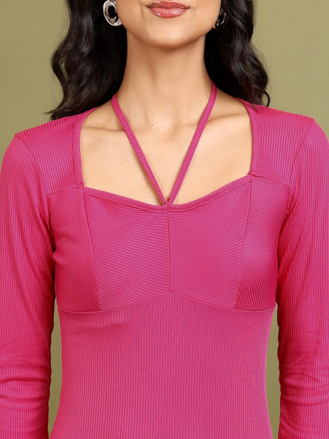 Tokyo Talkies Women Pink Solid Bodycon Dress - Pink - Image 5