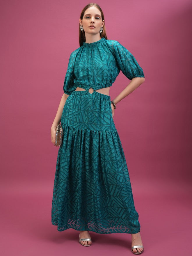 Printed Maxi Dress - Teal - Image 1