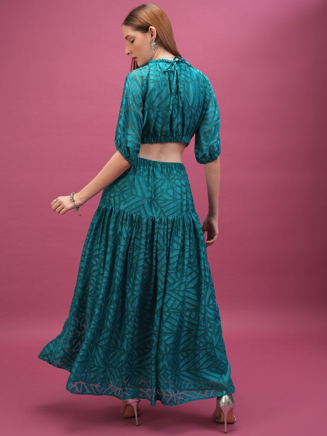 Printed Maxi Dress - Teal - Image 3