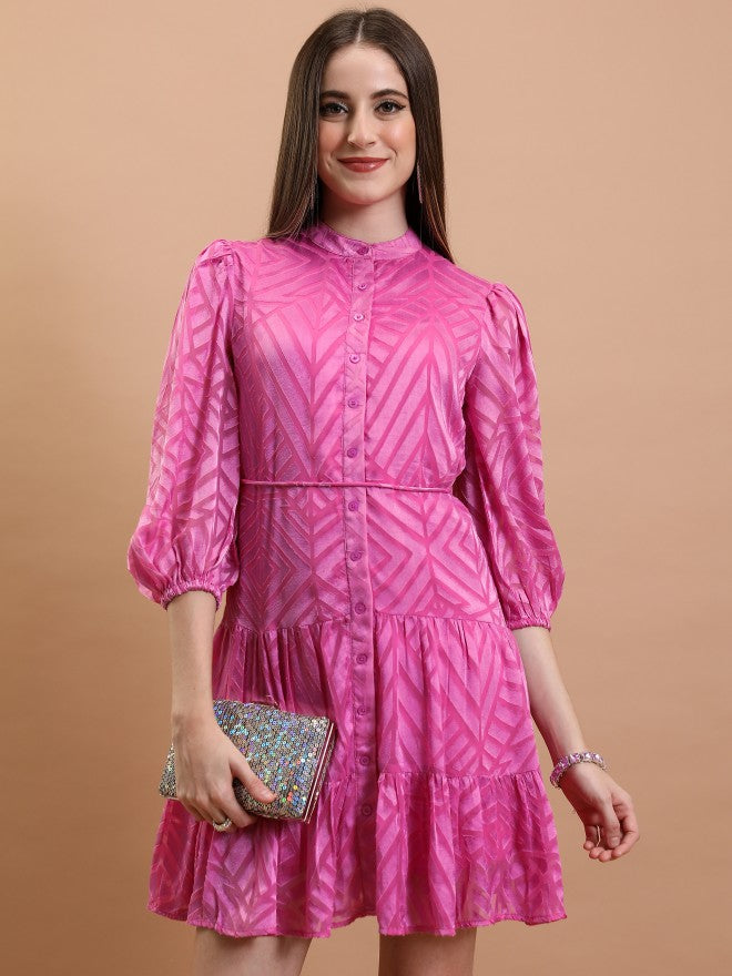 Tokyo Talkies Women Pink Printed Fit And Flare Dress - Pink - Image 1