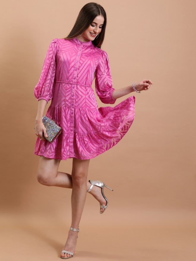 Tokyo Talkies Women Pink Printed Fit And Flare Dress - Pink - Image 2