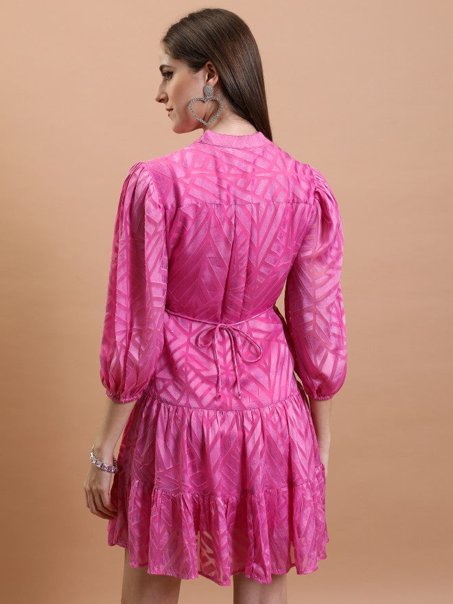 Tokyo Talkies Women Pink Printed Fit And Flare Dress - Pink - Image 3