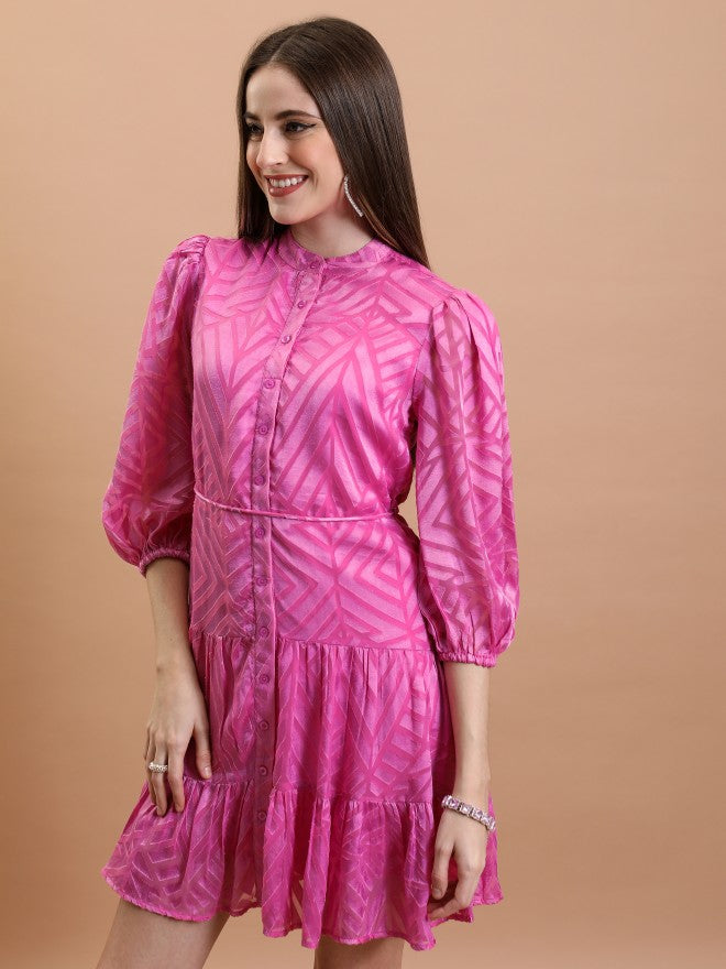 Tokyo Talkies Women Pink Printed Fit And Flare Dress - Pink - Image 4