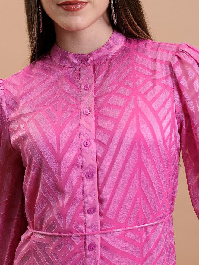 Tokyo Talkies Women Pink Printed Fit And Flare Dress - Pink - Image 5