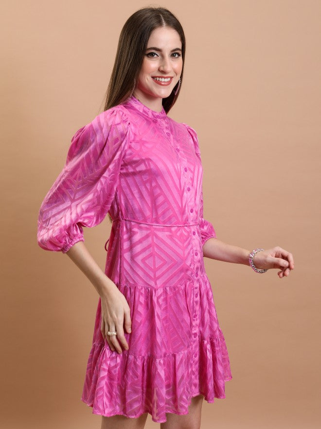 Tokyo Talkies Women Pink Printed Fit And Flare Dress - Pink - Image 6