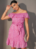 Tokyo Talkies Women Pink Fit And Flare Printed Dress - Pink - Image 1