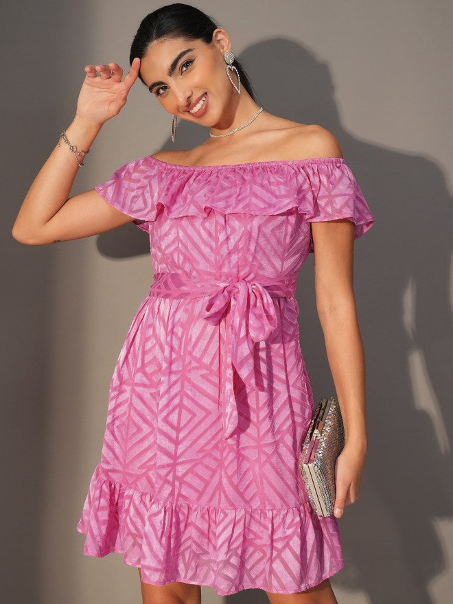 Tokyo Talkies Women Pink Fit And Flare Printed Dress - Pink - Image 1